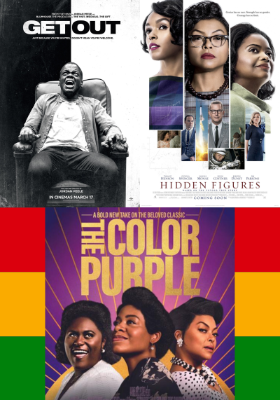 Get Out, American Fiction and The Color Purple Movie Posters